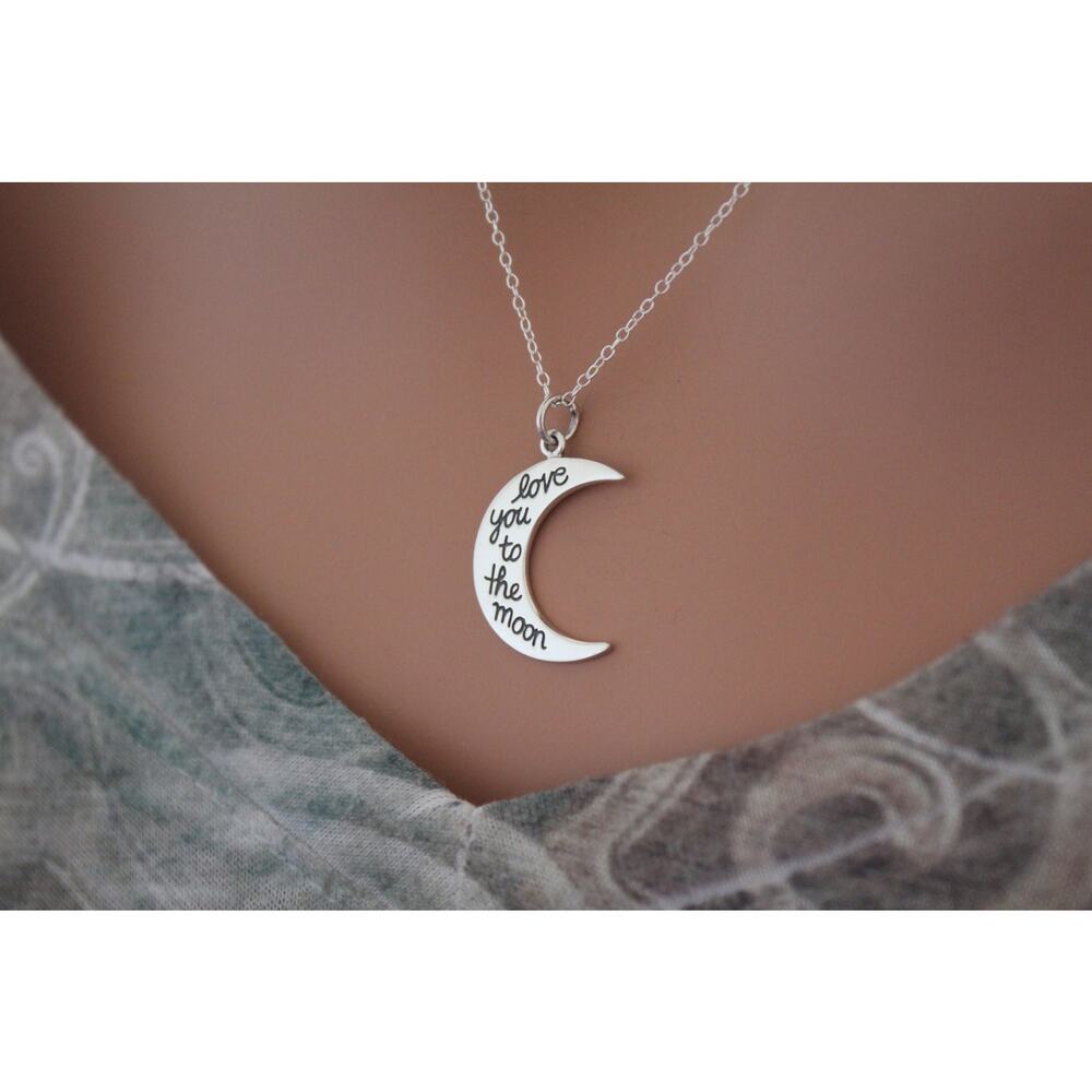 Sterling Silver Love You to the Moon Charm Necklace